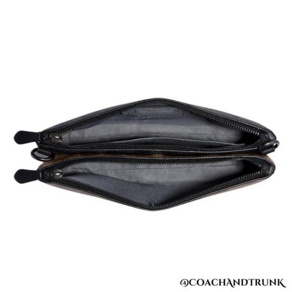 COACH 2PC Everett Crossbody Dbl Sided Charcoal Khaki / Khaki Red & Card Case NWT - Picture 8 of 16